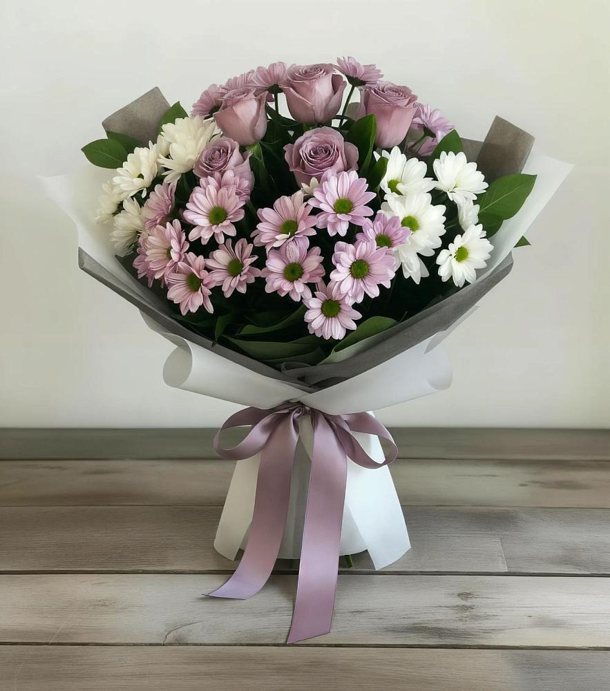 Букет цветов из: Хризантемы и Розы в Обливской