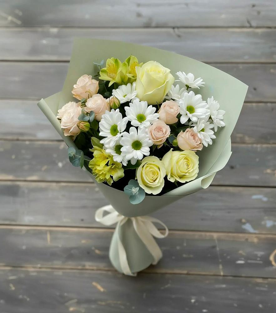 Букет цветов из: Альстромерии, Розы и Хризантемы в Обливской
