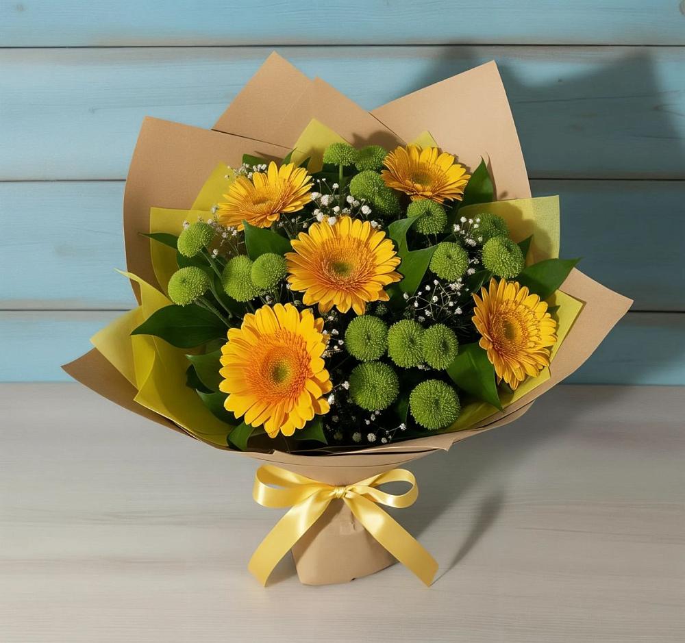 Букет цветов из: Герберы и Хризантемы в Обливской