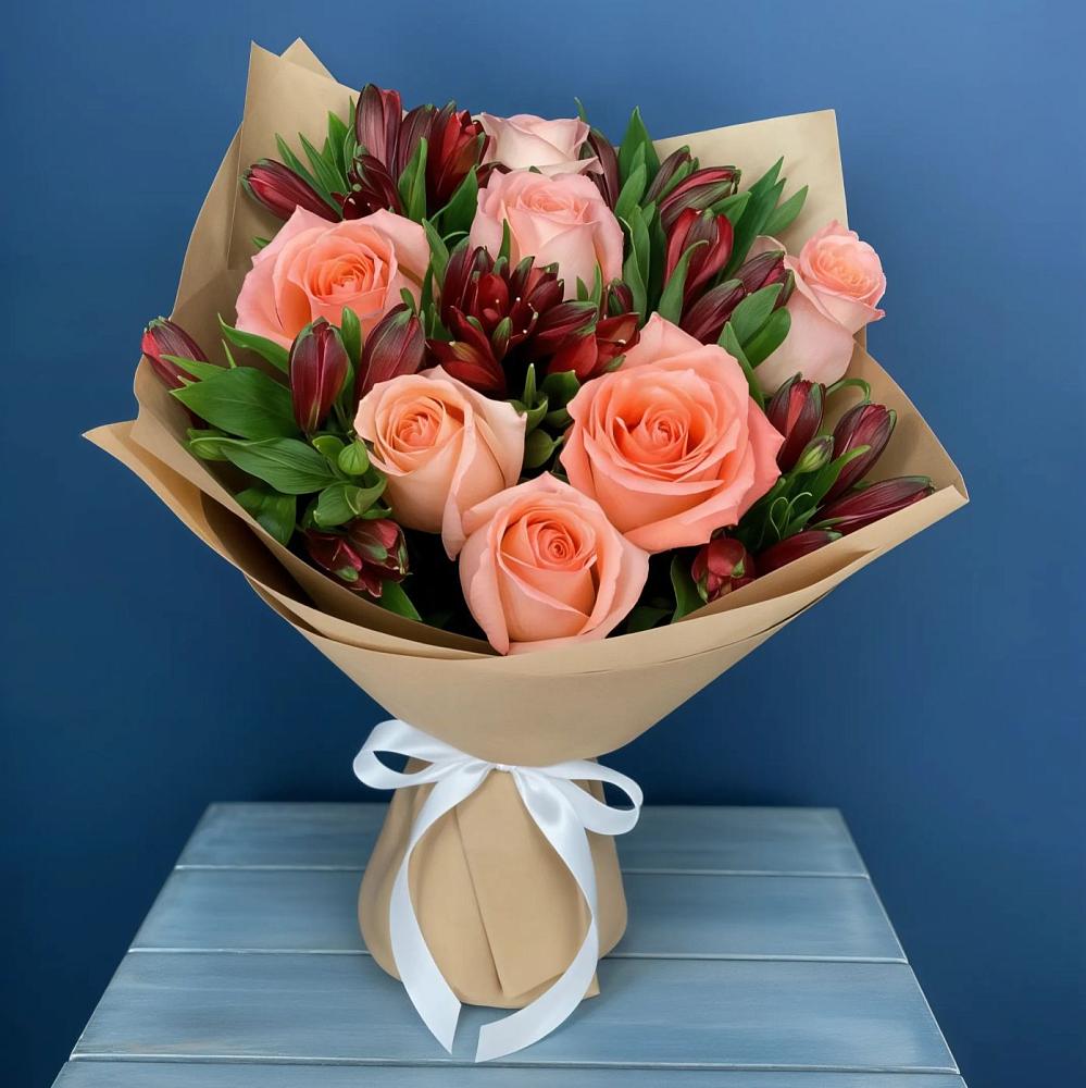 Букет цветов из: Розы и Альстромерии в Обливской