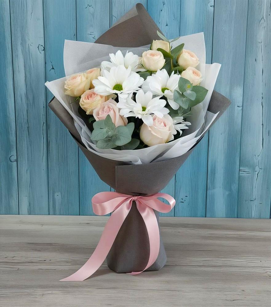 Букет цветов из: Хризантемы и Розы в Обливской