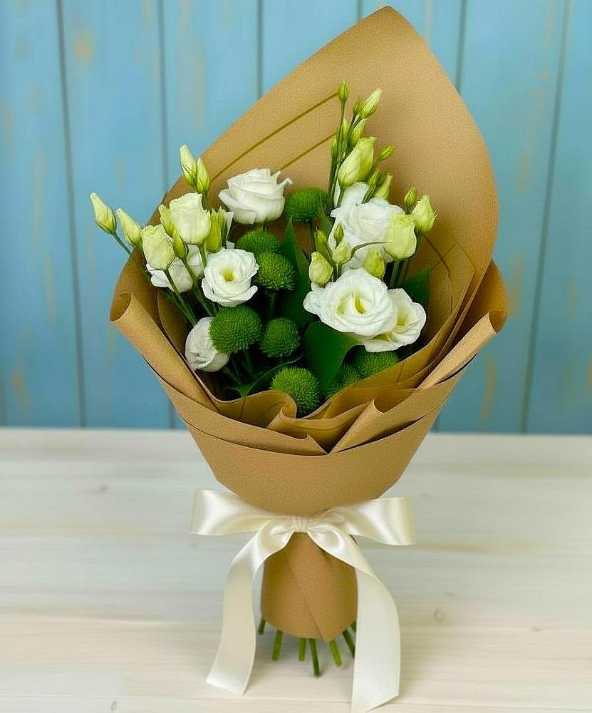 Букет цветов из: Хризантемы и Лизиантусы в Обливской