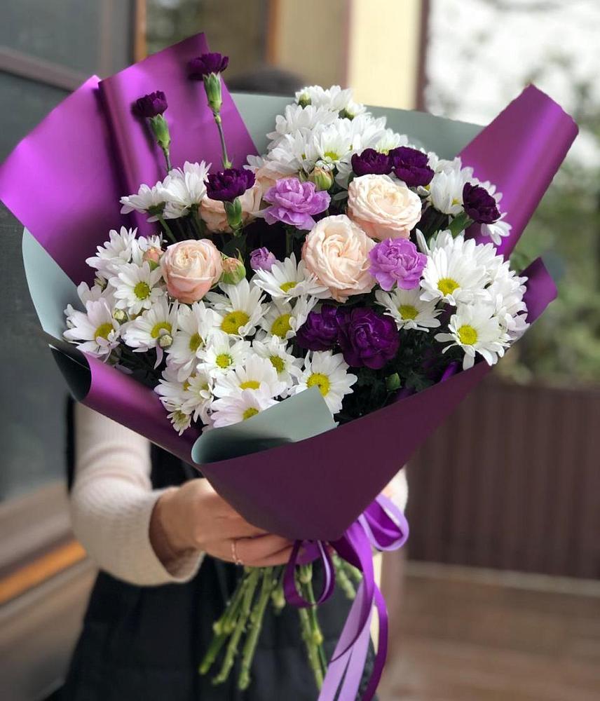 Букет цветов из: Хризантемы, Гвоздики и Розы в Обливской