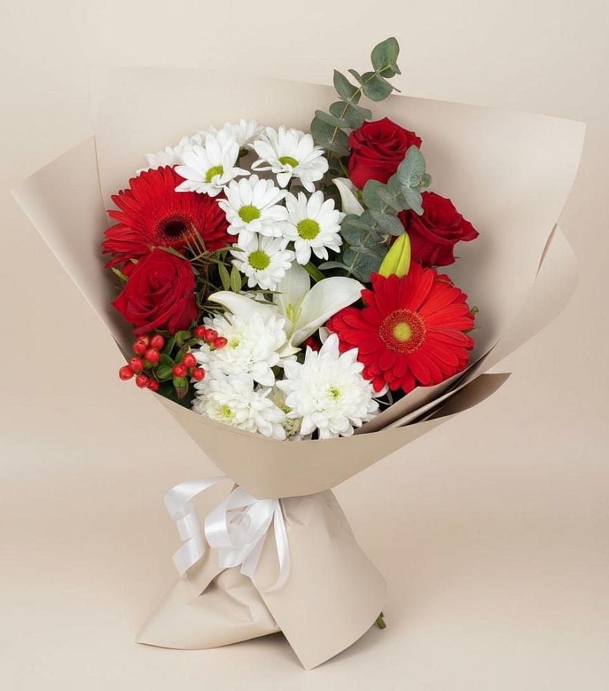 Букет цветов из: Розы, Хризантемы, Герберы и Лилии в Обливской