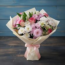 Букет цветов из:  Хризантемы, Альстромерии и Розы в Обливской