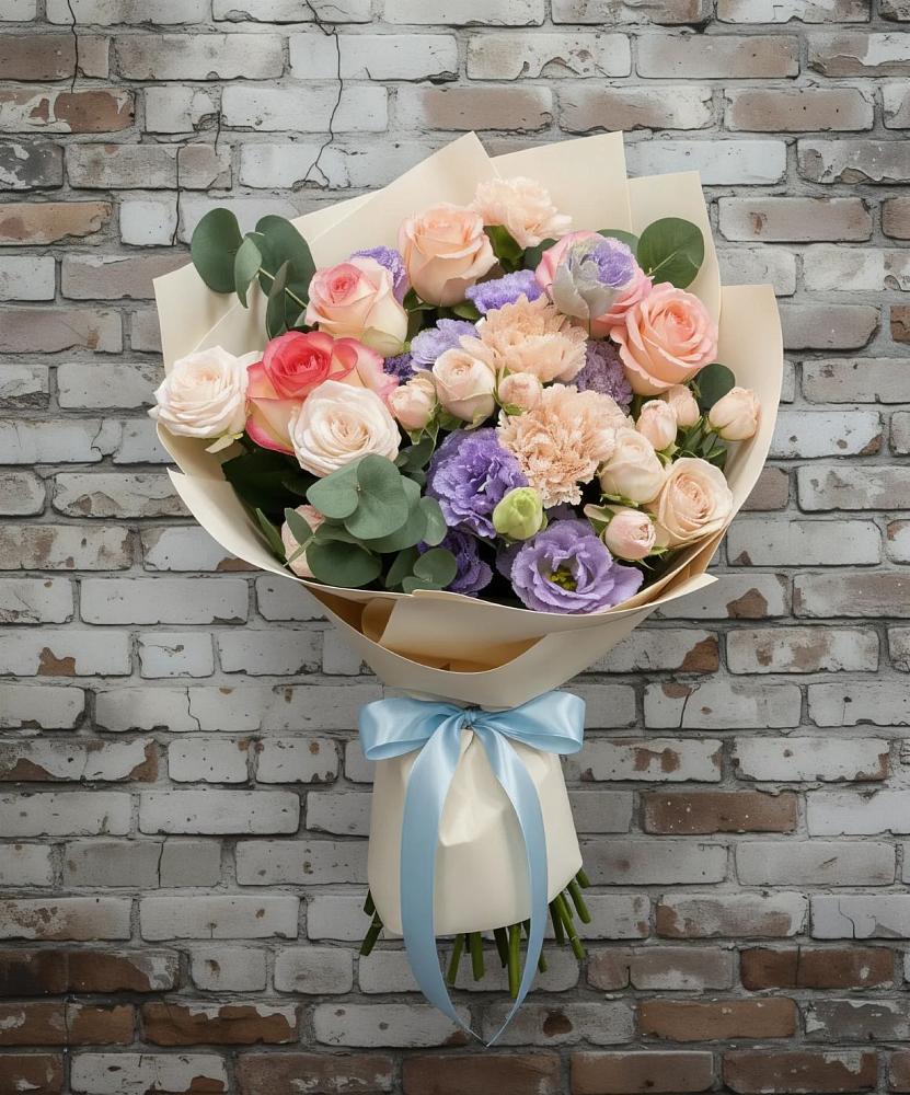 Букет цветов из: Розы, Лизиантусы и Гвоздики в Обливской