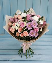 Букет цветов из:  Хризантемы, Розы и Альстромерии в Обливской