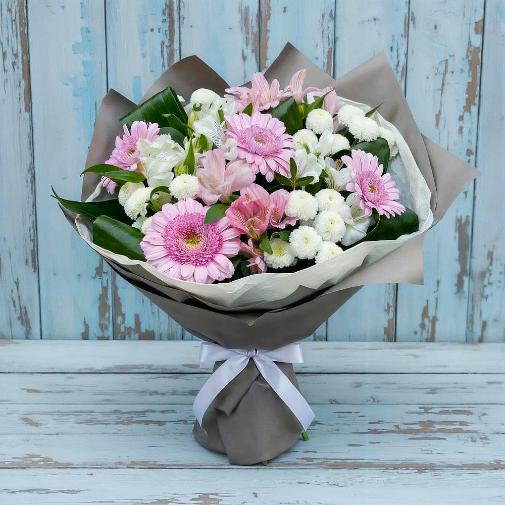 Букет цветов из: Герберы, Альстромерии и Хризантемы в Обливской