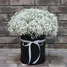 Цветочная композиция из Гипсофила в шляпной коробке в Обливской